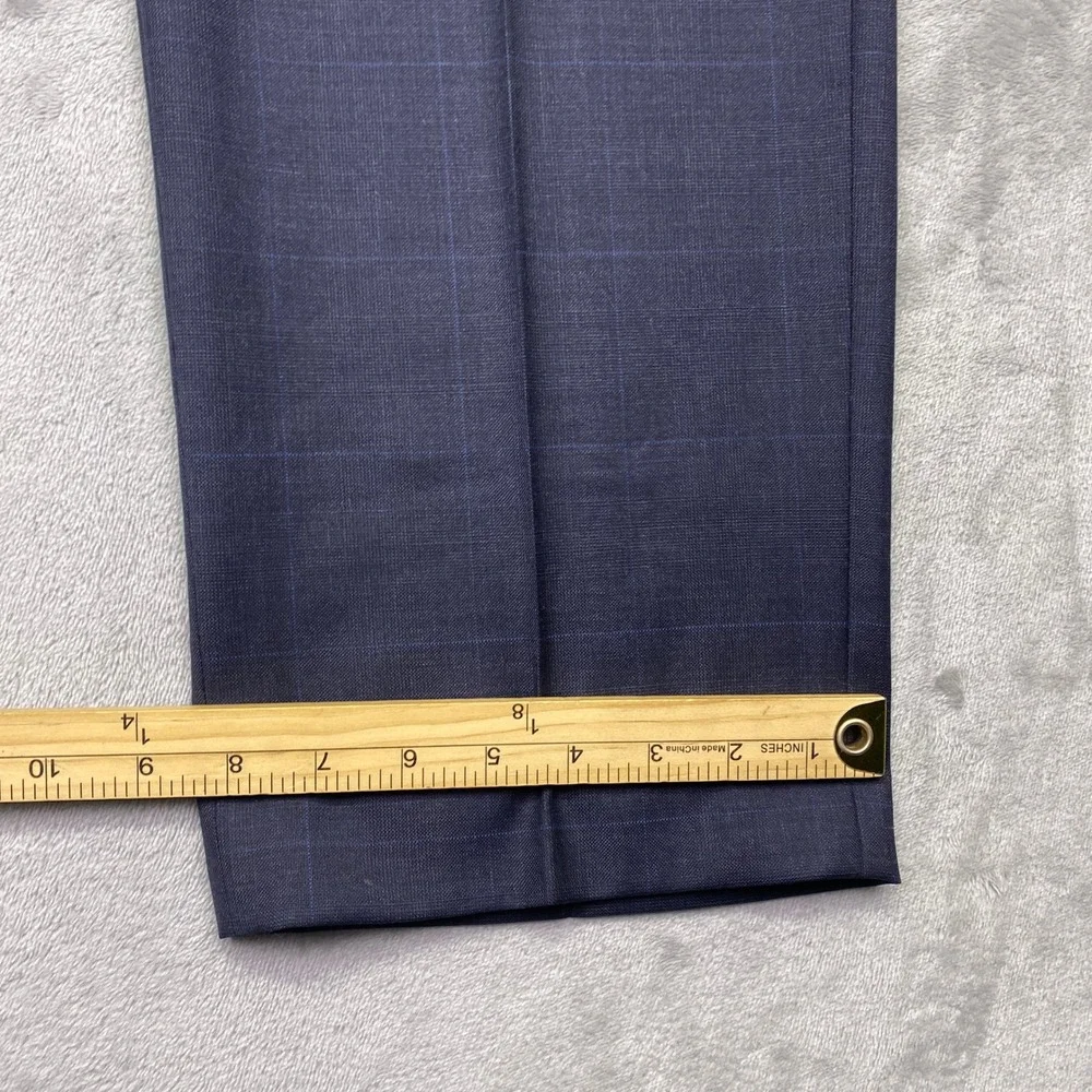 Lauren Ralph Lauren Mens Navy Blue Windowpane Plaid‎ 100% Wool Dress Pants 38x32